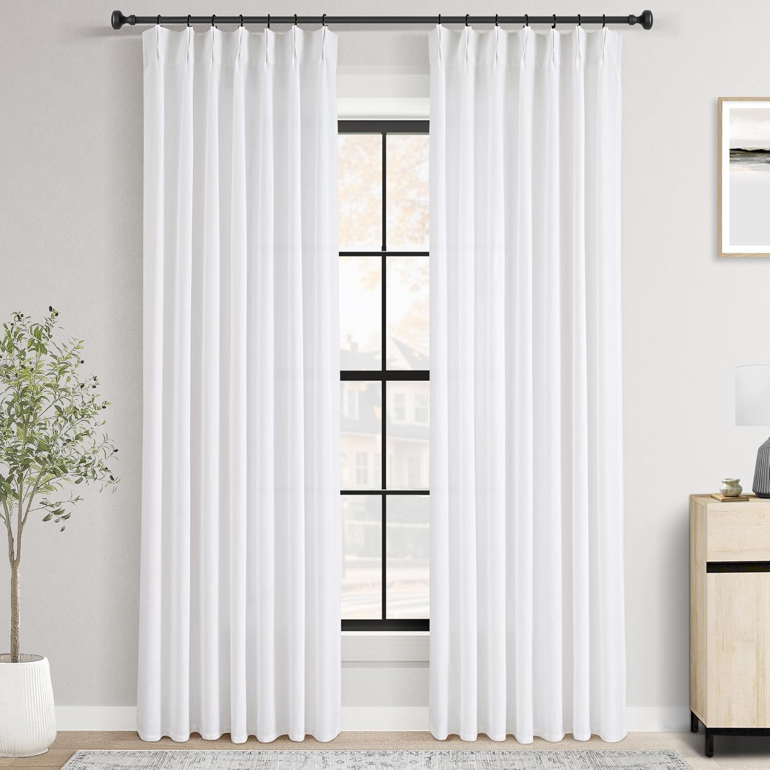 Elegant White Pinch Pleated Linen Curtains for Any Room