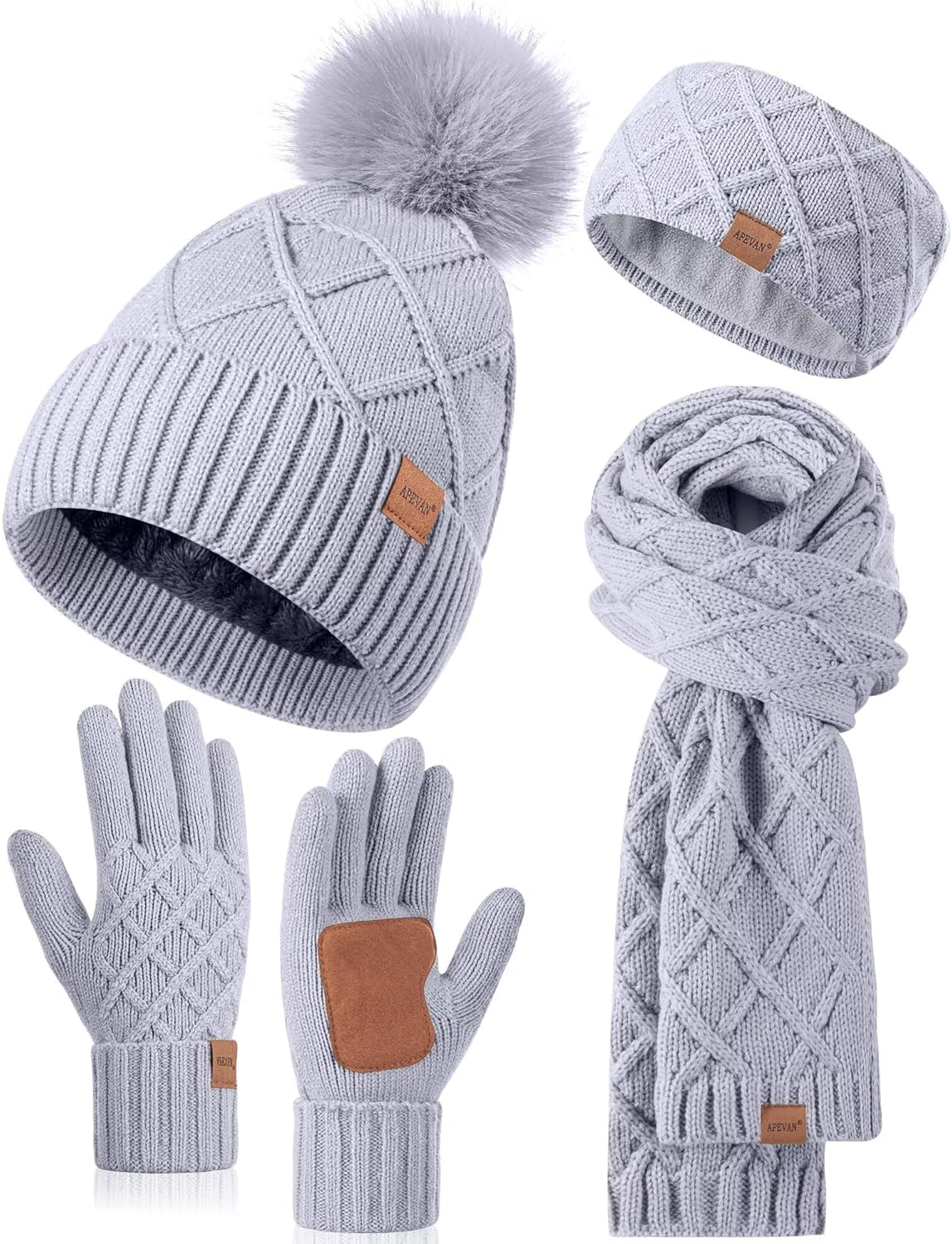 Womens Winter Hat Gloves Scarf Headband Set for Cozy Style