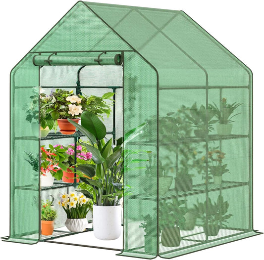 Heavy Duty Greenhouse for Outdoors with Roll-Up Door and Shelves