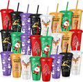 Christmas Cups 24 Pcs Reusable 24 oz Tumblers with Lids & Straws
