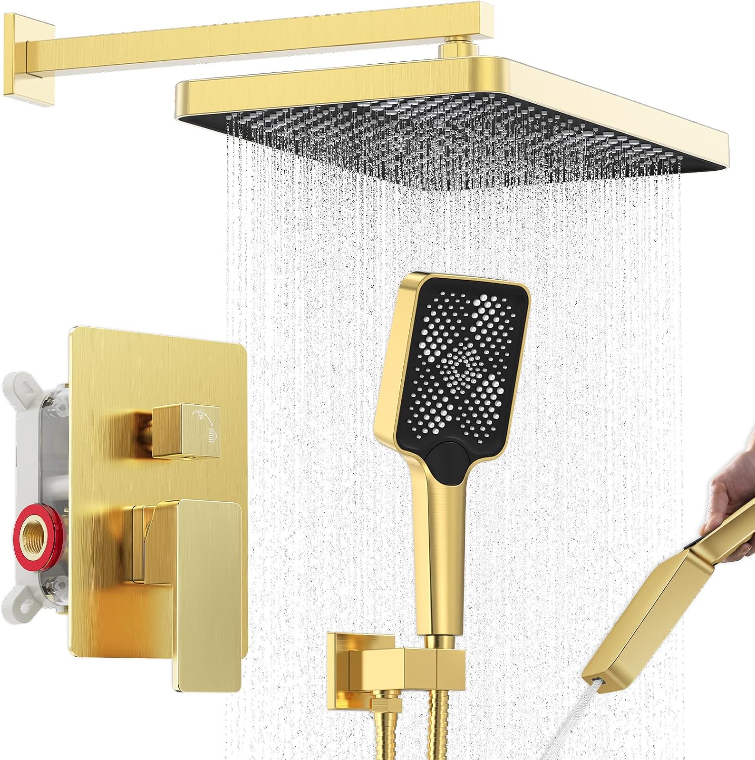 Iribers Gold Shower System with Rainfall Head and Handheld Option