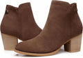 Womens Ankle Boots Zipper Chunky Low Heeled Almond Toe Booties