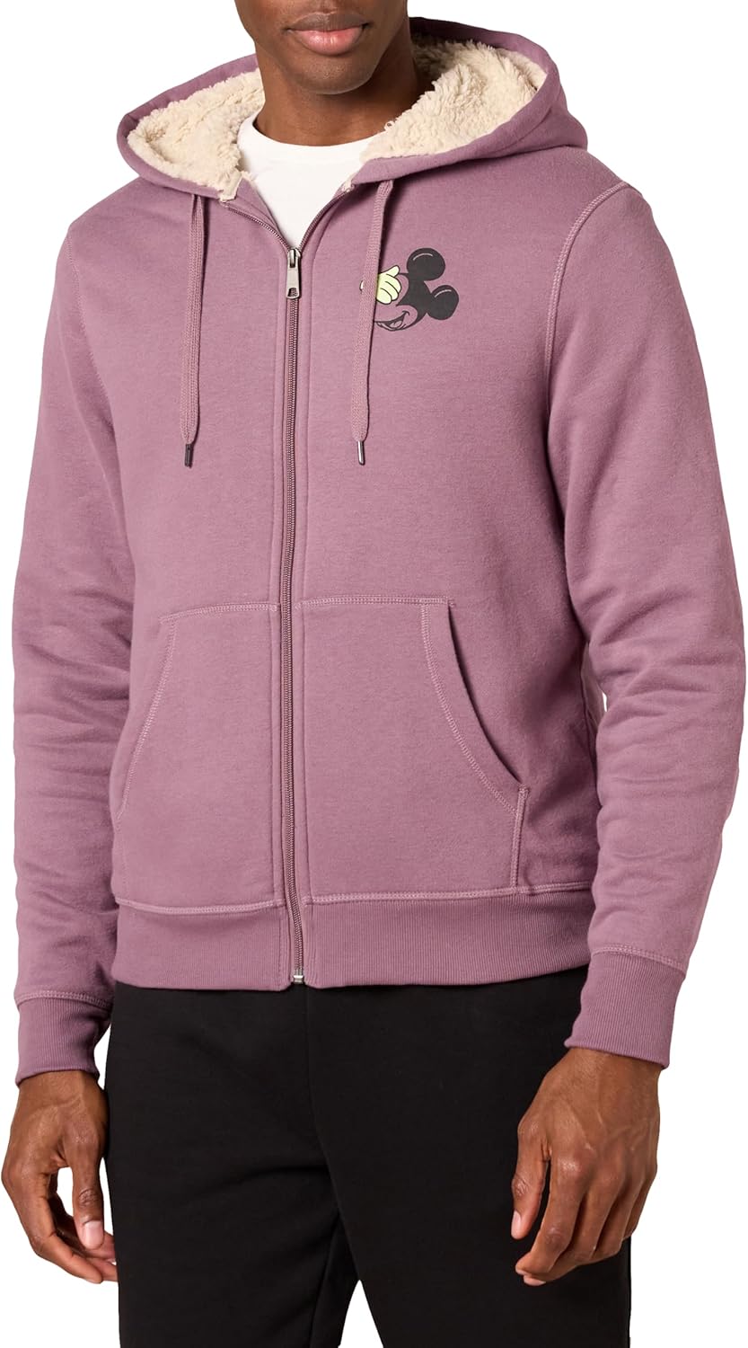 Sherpa-Lined Full-Zip Hoodie for Men with Disney Characters