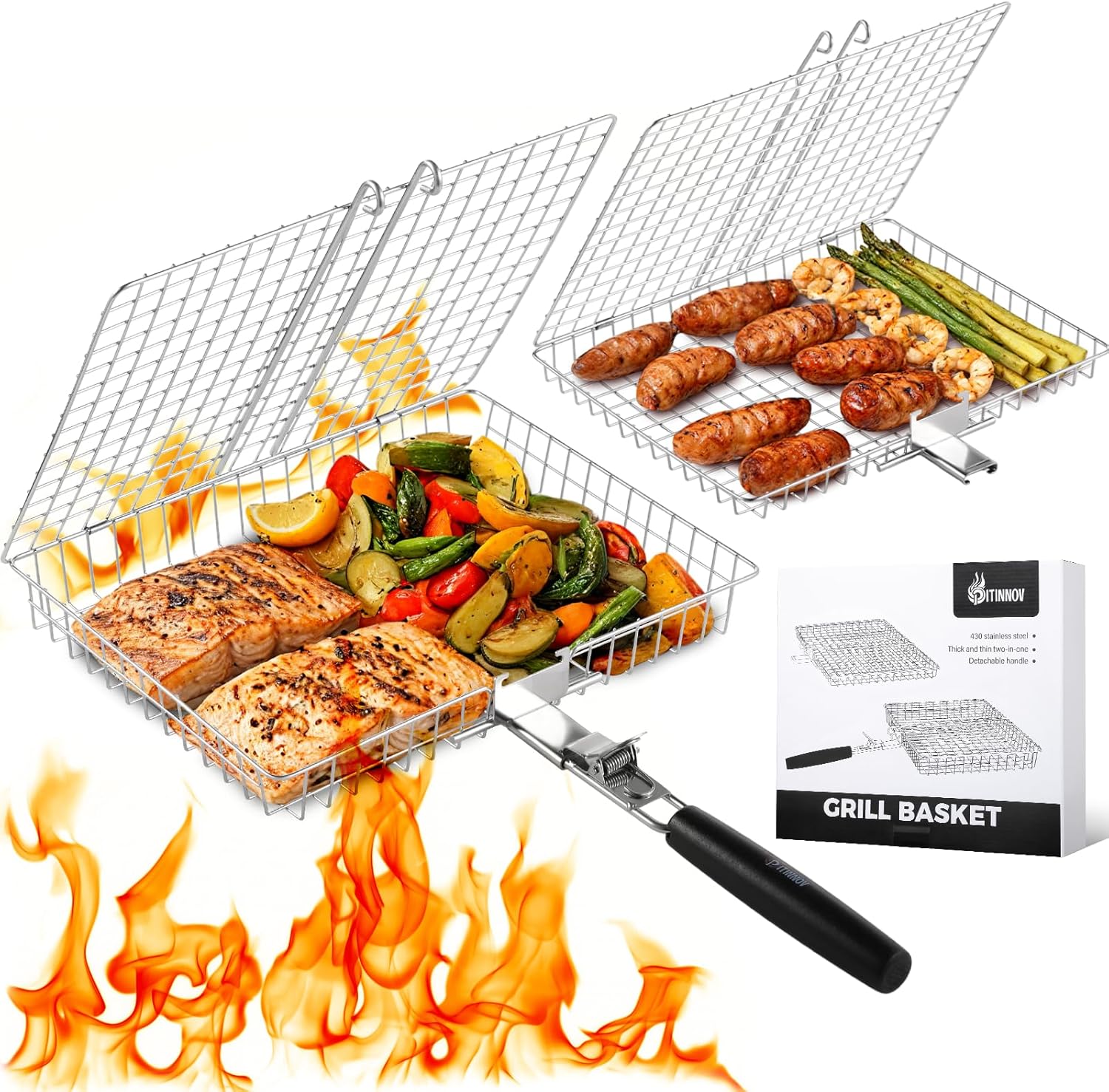 Nesting Grill Baskets for Outdoor BBQ - Perfect for Fish & Veggies