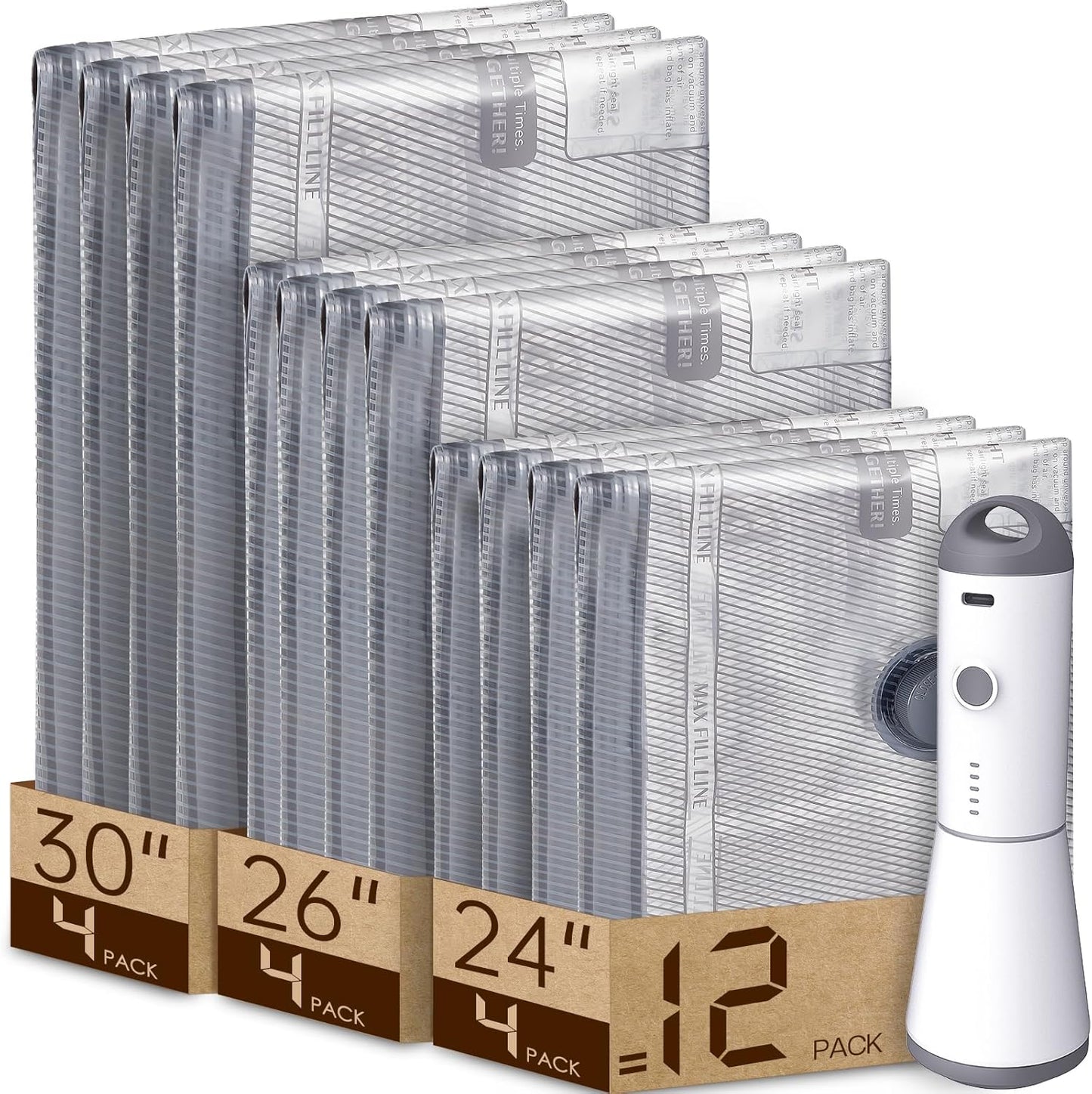 12 Pack Vacuum Bags for Travel with Rechargeable Air Pump