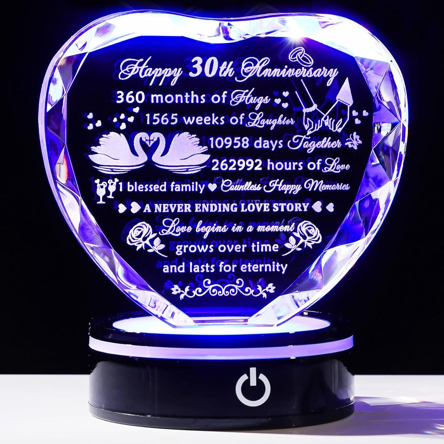 30th Wedding Anniversary Crystal Heart Gifts for Couples
