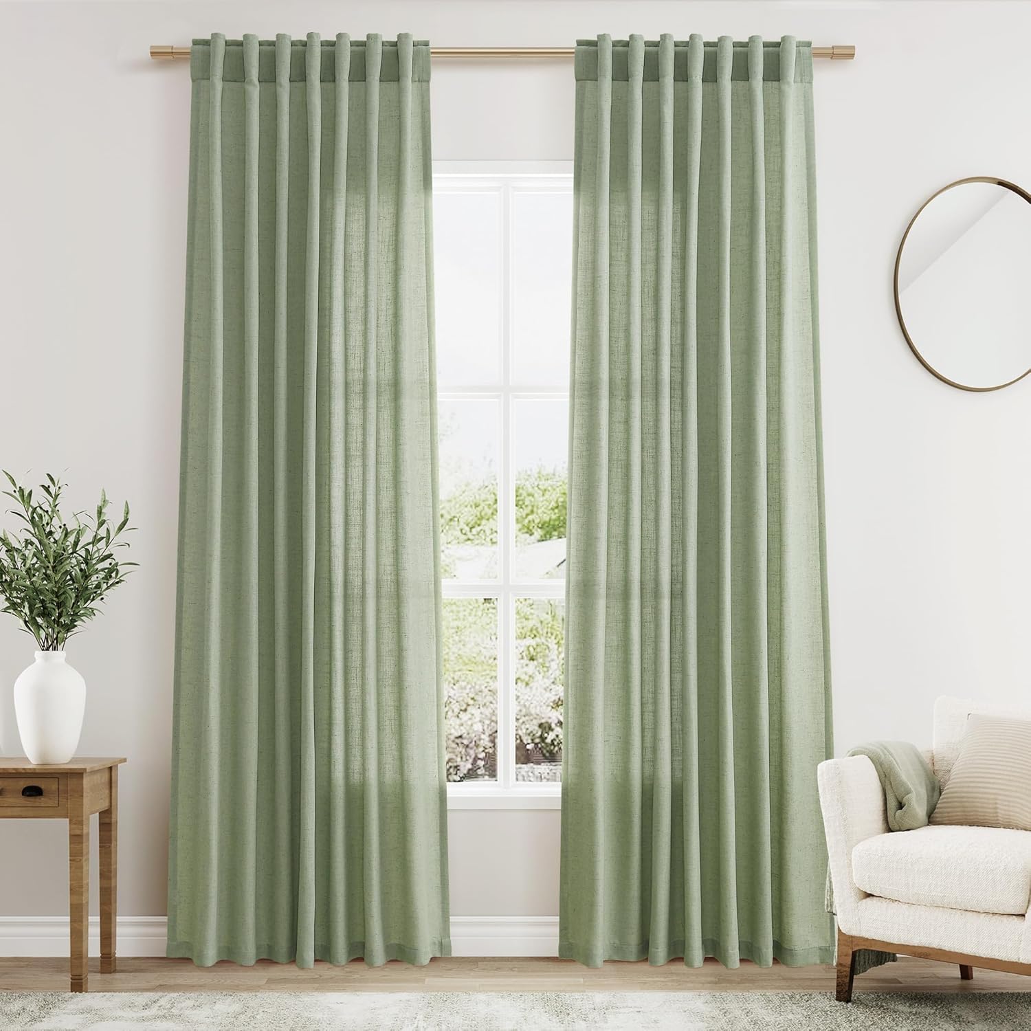 Nanspring Light Sage Linen Curtains 84 Inch Length for Home Decor