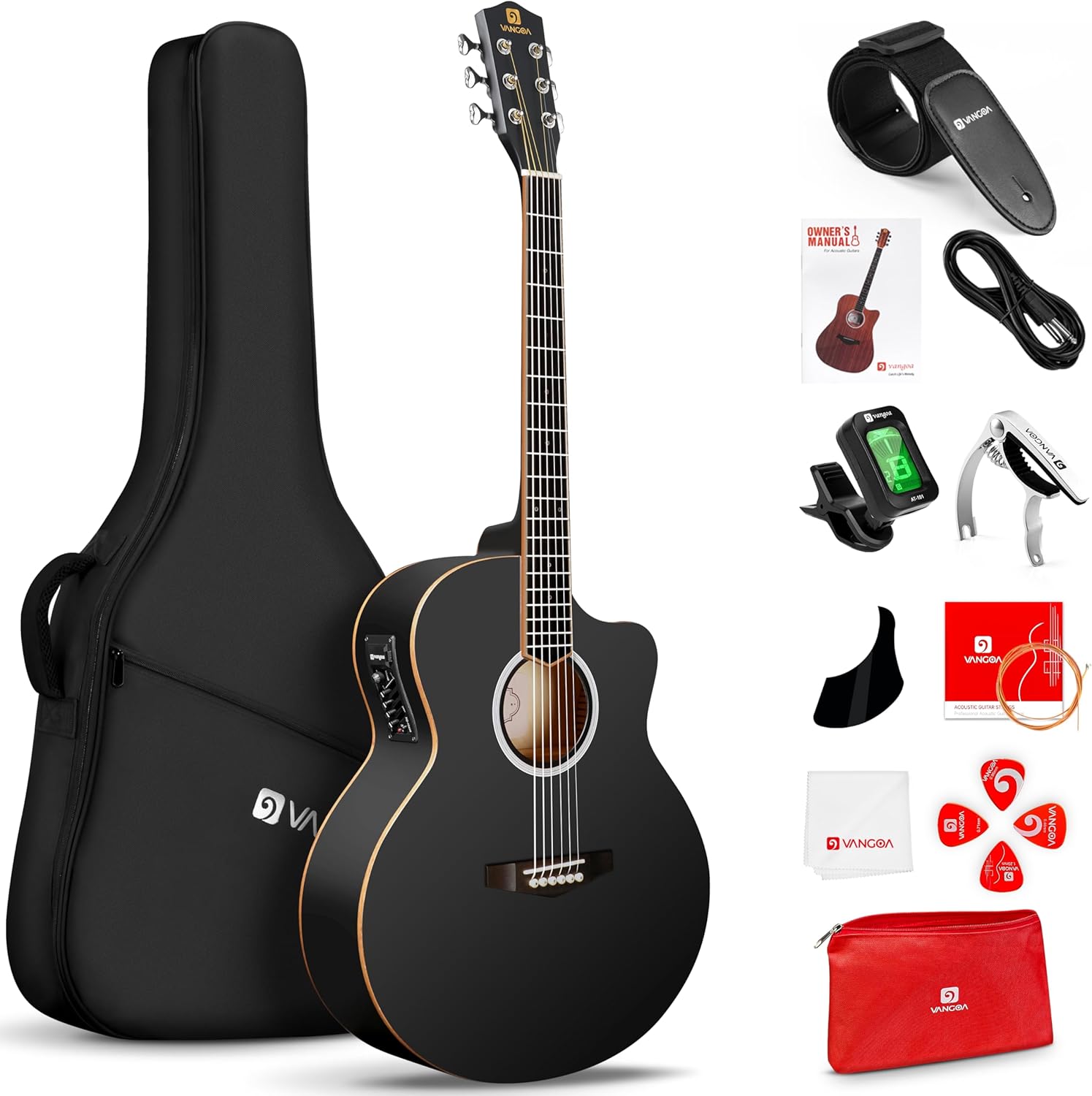 Vangoa 41 Jumbo Acoustic Electric Guitar Set - Built-in Pickup & EQs