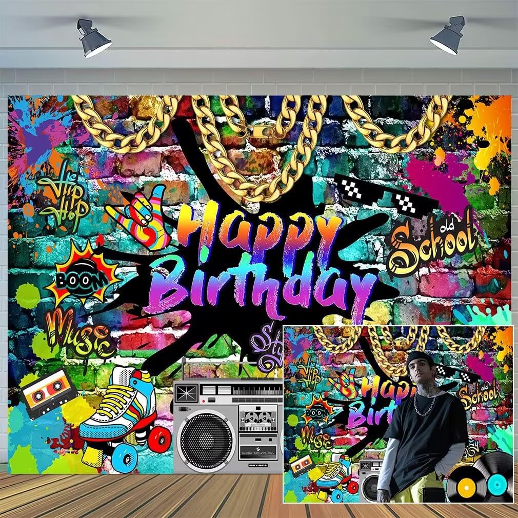 Hip Hop Birthday Backdrop 10 x 8 ft for Retro Dance Parties
