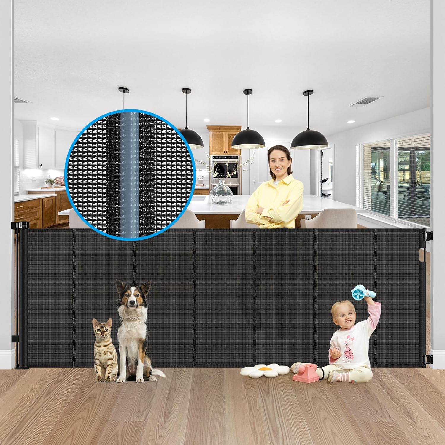 Reinforced Bottom Extra Tall 42in Retractable Baby Gate for Pets