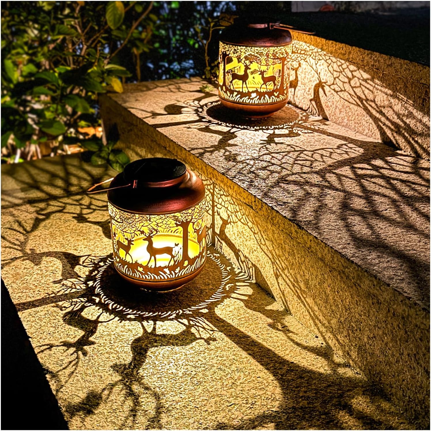 TIGGSY 2 Pack Deer Solar Lanterns for Outdoor Decor