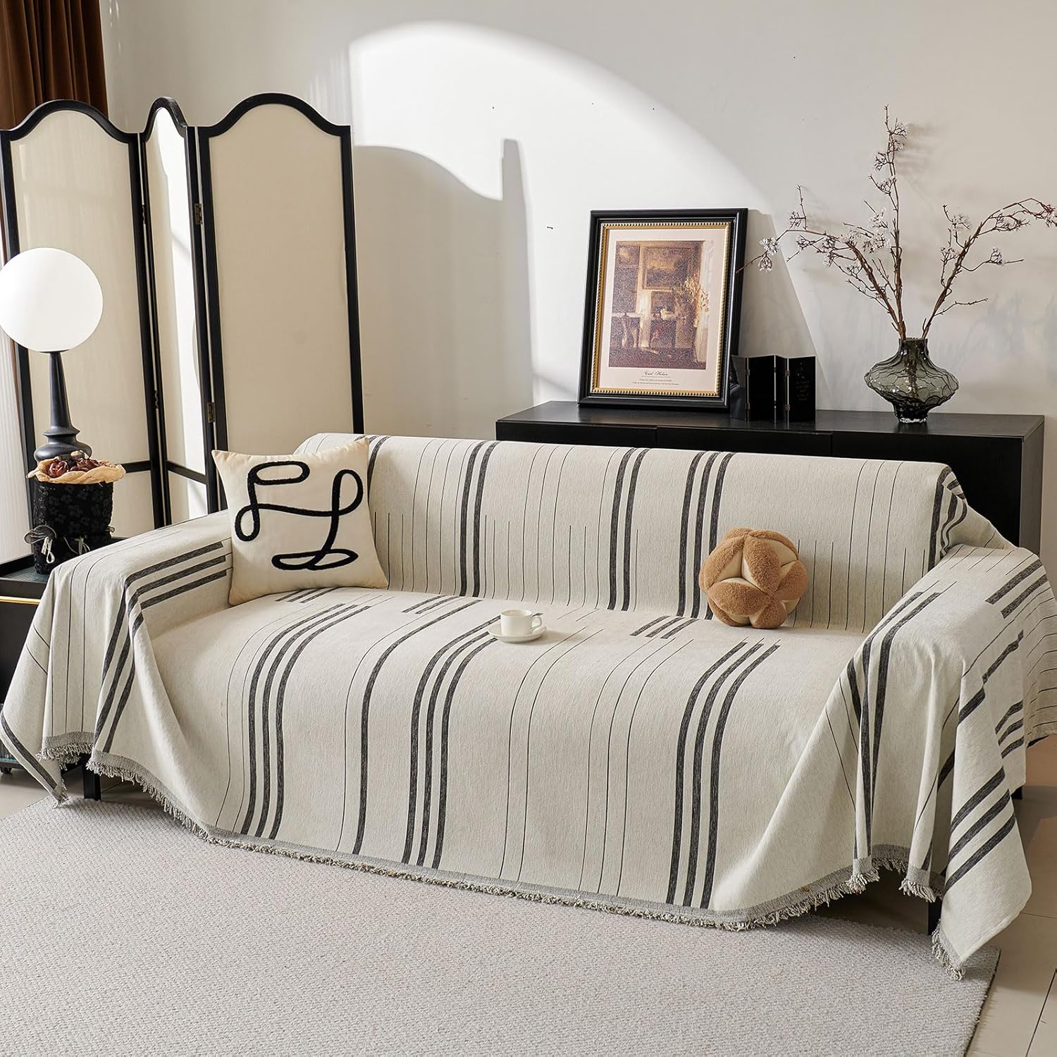 Boho Non Slip Covers for 3 Cushion Chenille Sofa Protector