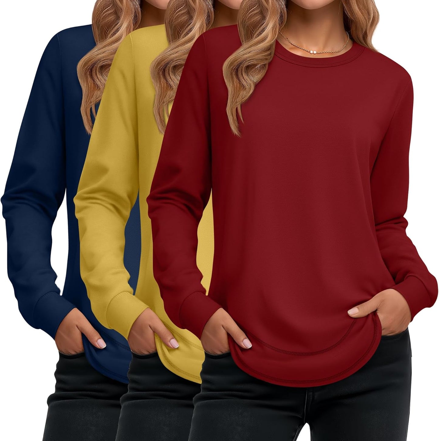 Ficerd Women's Long Sleeve Shirts 3 Pack for Casual Wear