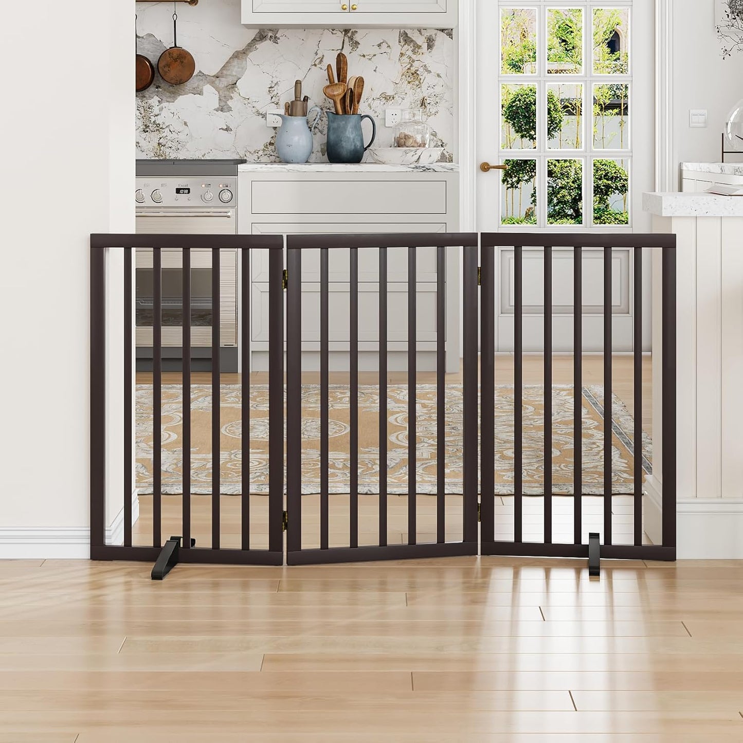 Freestanding Dog Gate for Doorways 32 in Tall and Versatile