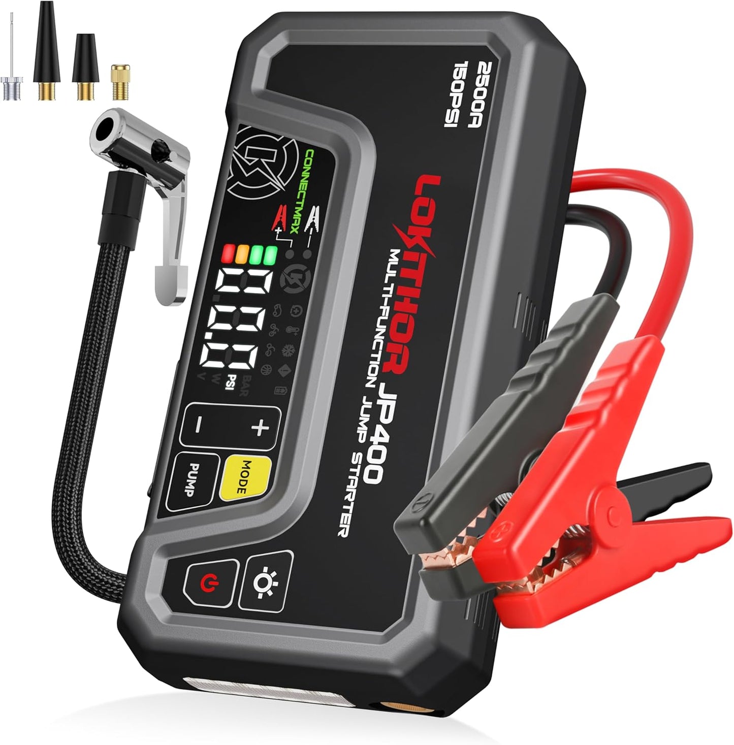 LOKITHOR Jump Starter: 2500A, 12V, Portable, 150 PSI Inflator