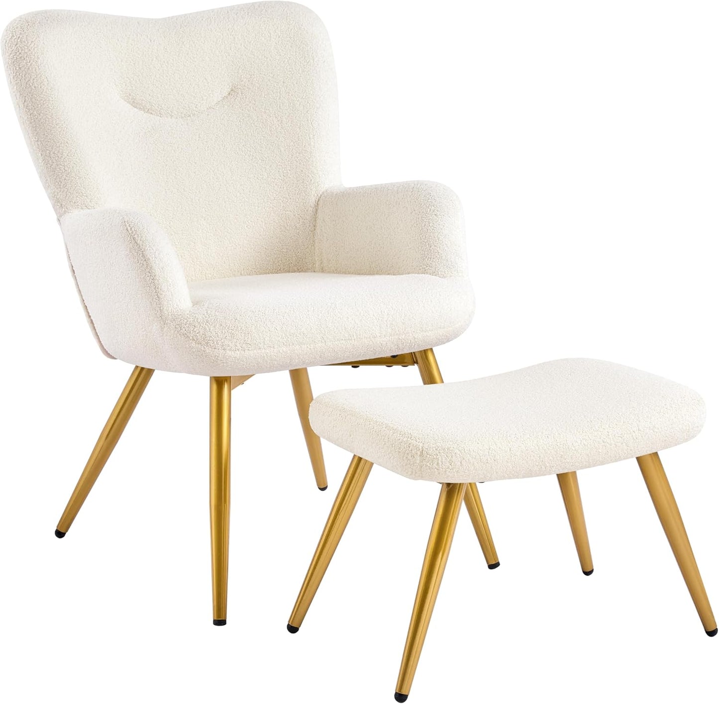 Yaheetech Boucle Accent Chair Set, Elegant Ivory Lounge with Ottoman
