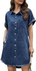 Denim Dress for Women Midi Jean Shirt Dress Button Down - Pockets