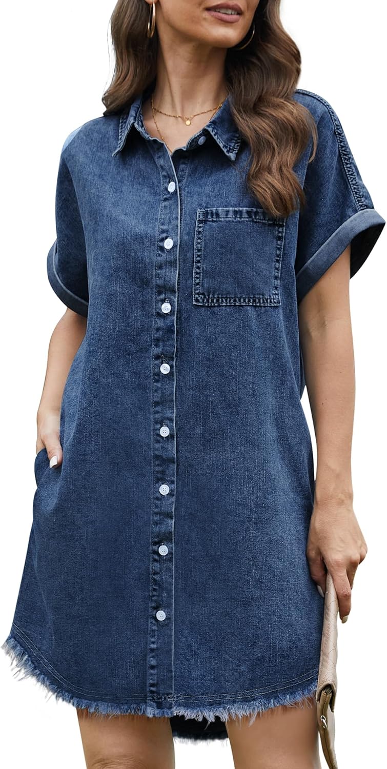 Stylish Denim Dress for Women with Pockets and Button Down Design