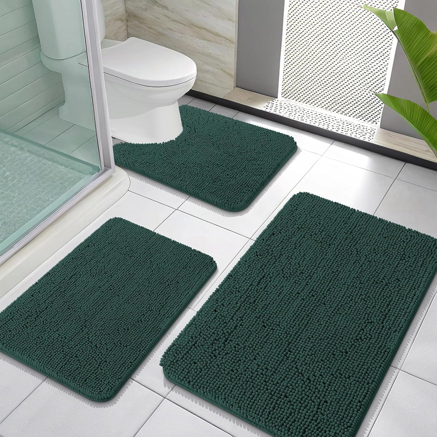 OLANLY Chenille Bath Mat Set - Soft Absorbent Rugs for Home