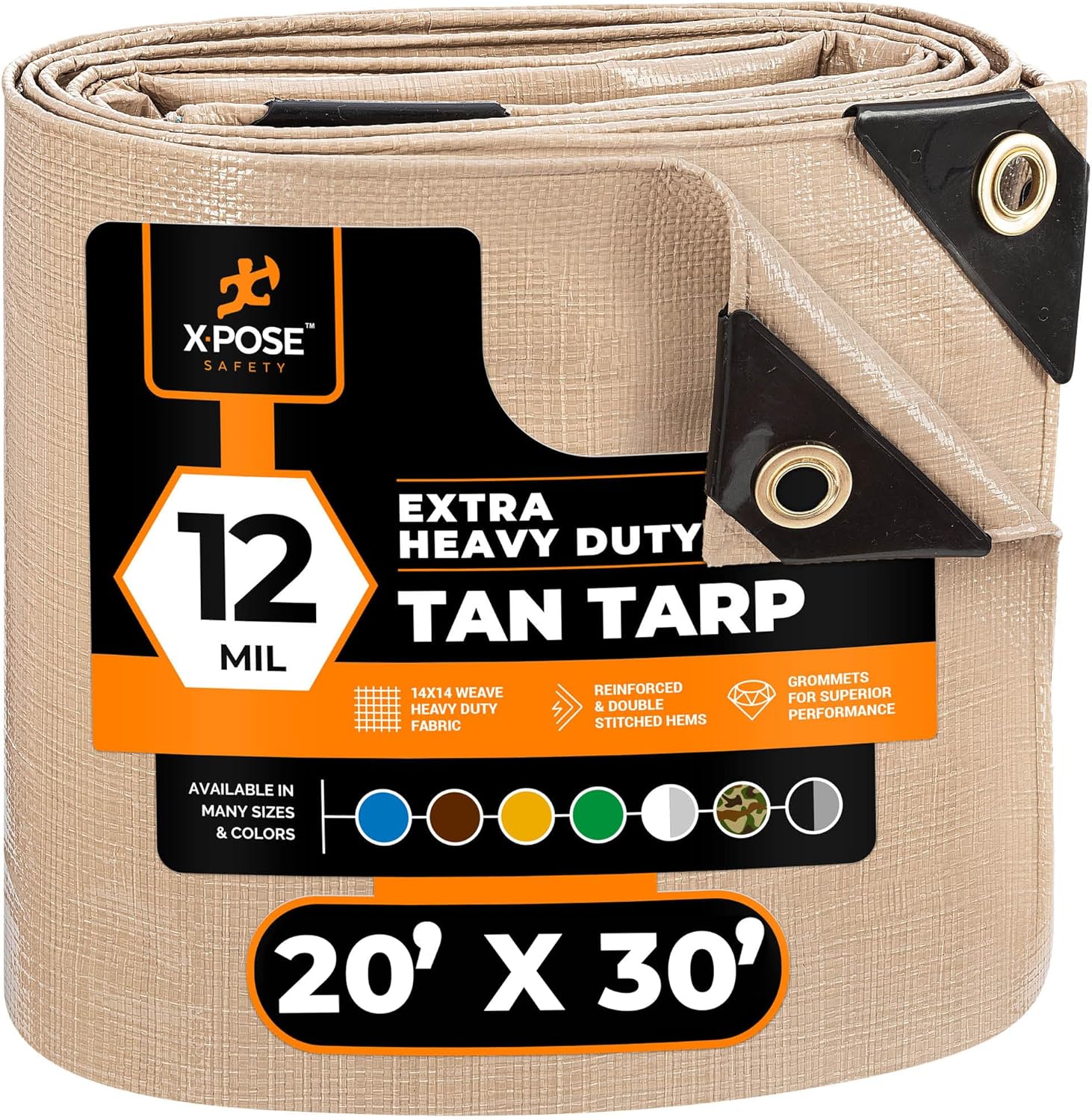 Heavy Duty Tan Poly Tarp 20ft X 30ft - Durable Waterproof Cover