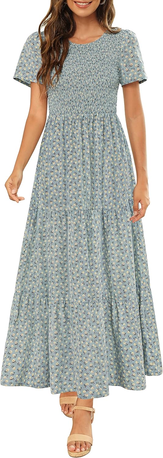Maggeer Womens Smocked Maxi Dress for Summer and Fall Events
