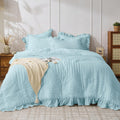 Light Blue King Seersucker Comforter Set - Lightweight Ruffle Design