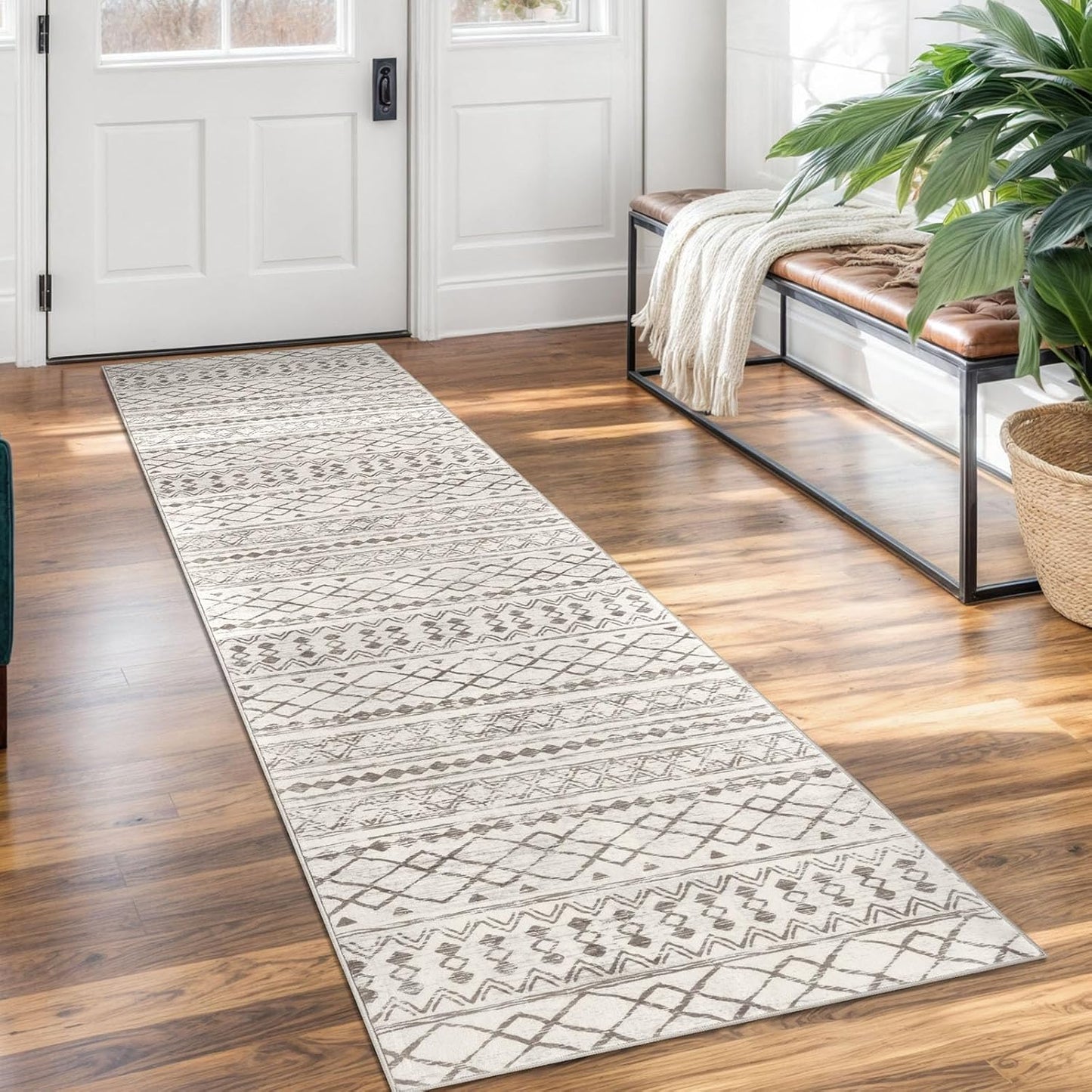 KUTA Moroccan Washable Kitchen Rug - Vintage Beige Boho Runner