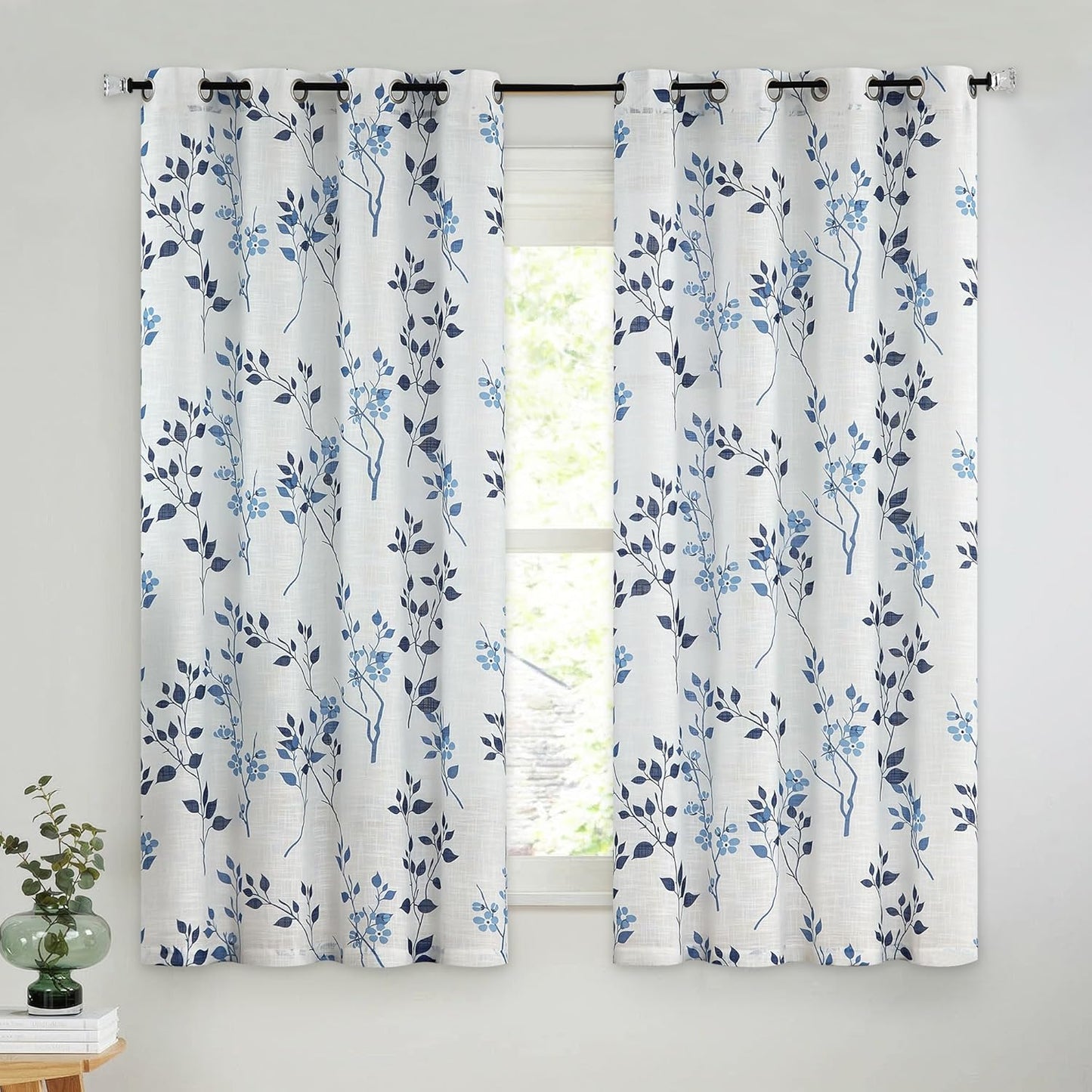 Beauoop Floral Linen Semi Sheer Curtains for Living Room