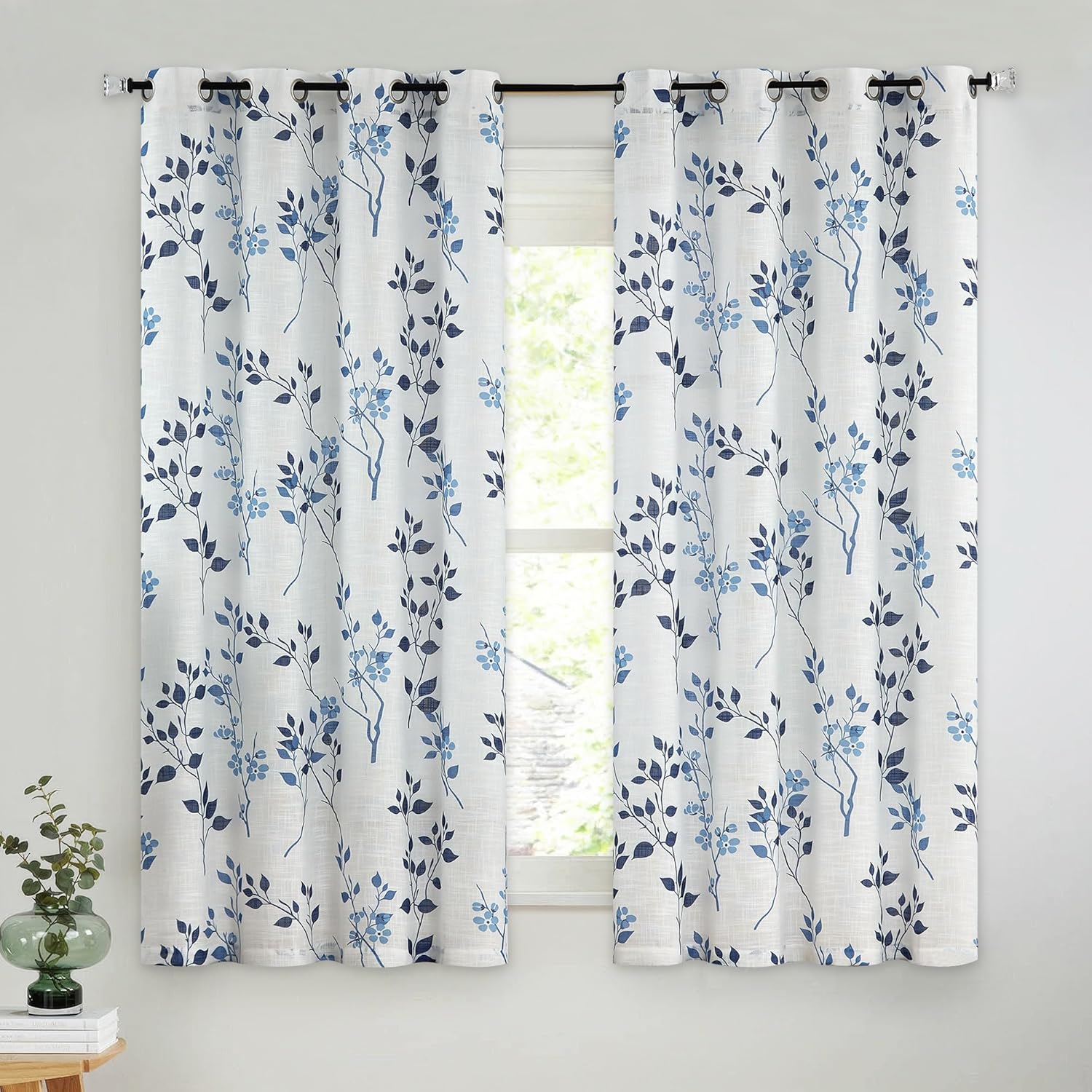 Beauoop Floral Linen Semi Sheer Curtains for Living Room