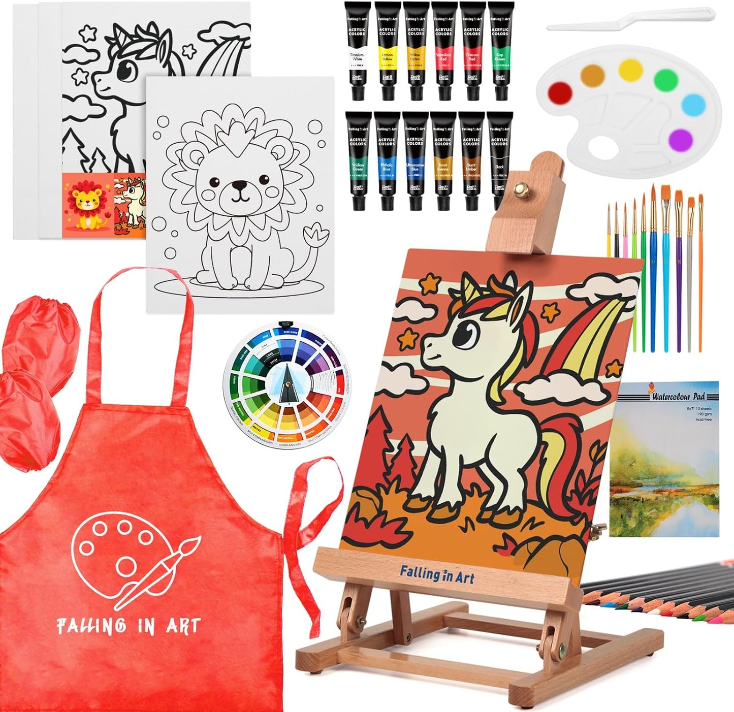 Falling in Art 52Pcs Acrylic Paint Set with Table Easel for Artists