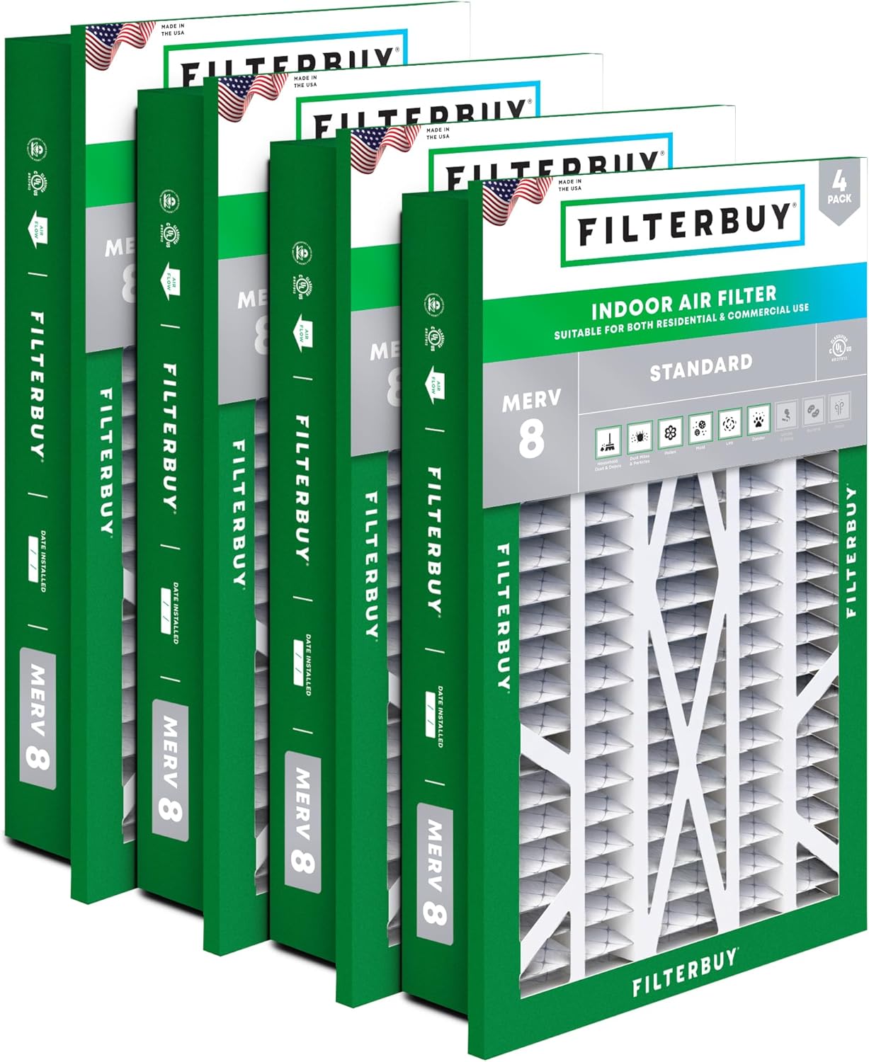 Filterbuy 20x30x5 Air Filter MERV 8 for HVAC Systems