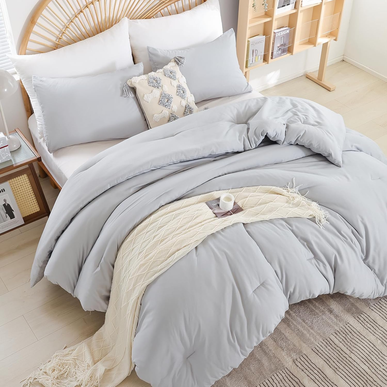 Light Grey Queen Comforter Set - Soft Warm Bedding for All Seasons