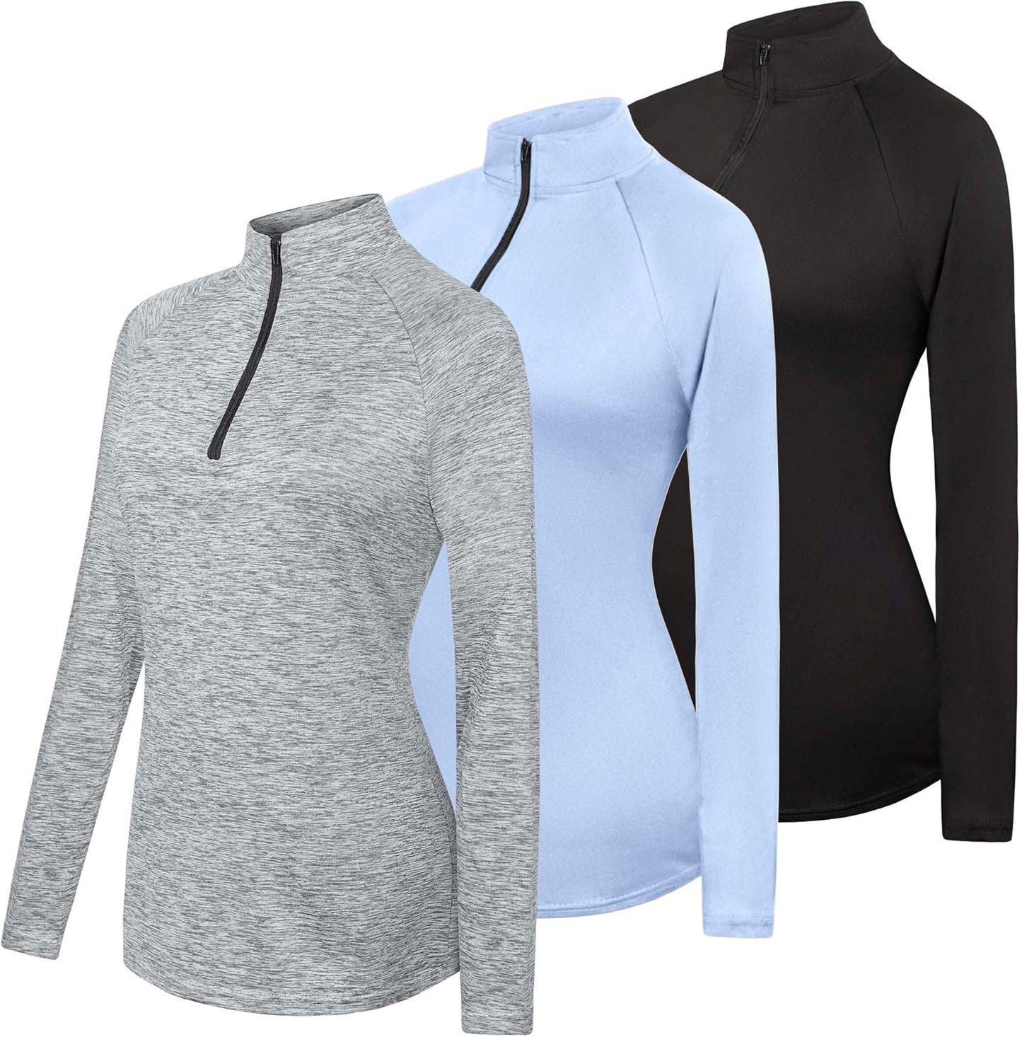 Real Essentials 3 Pack Womens Dry-Fit Quarter Zip Hoodies