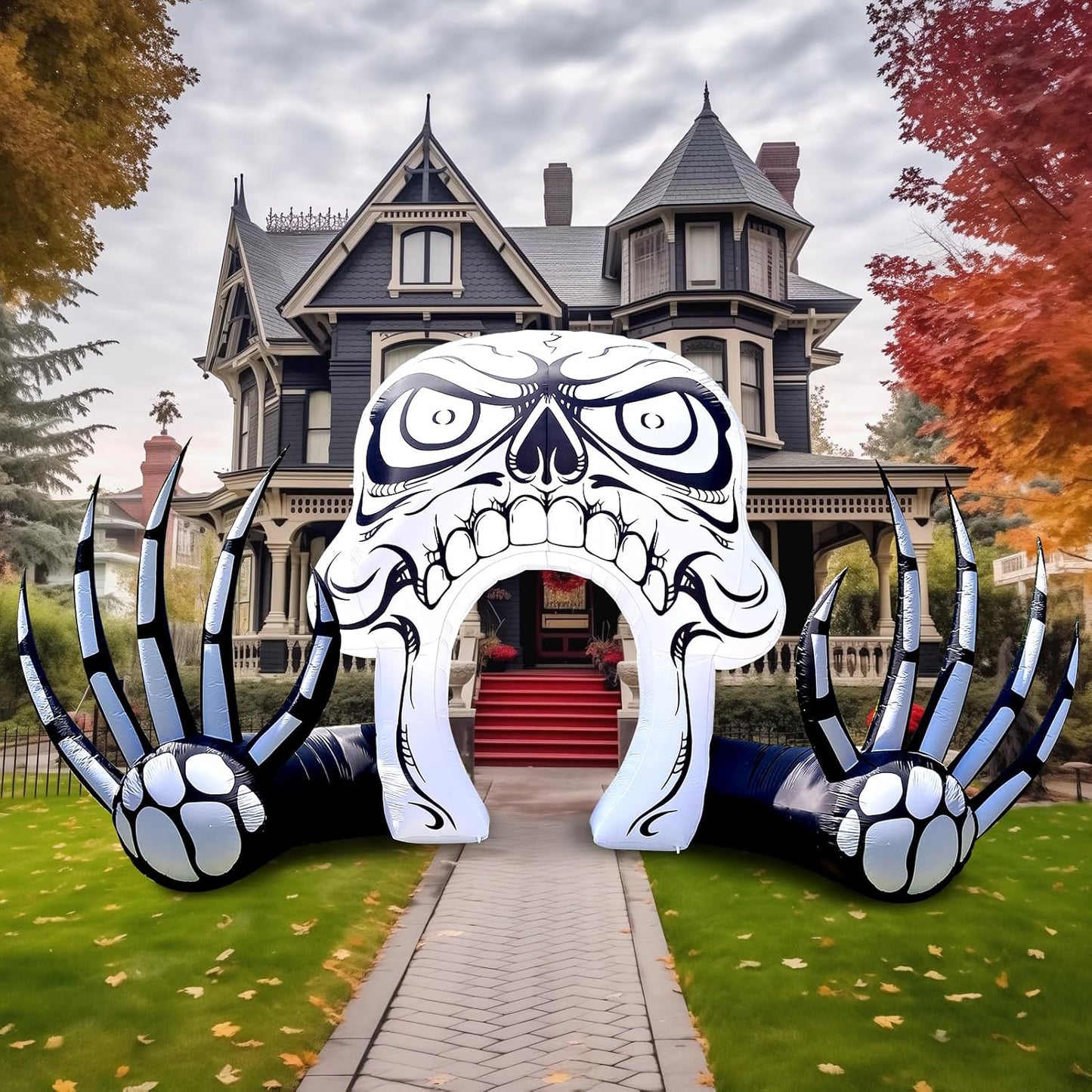 12 Ft Halloween Inflatable Skeleton Skull Door Decor for Parties