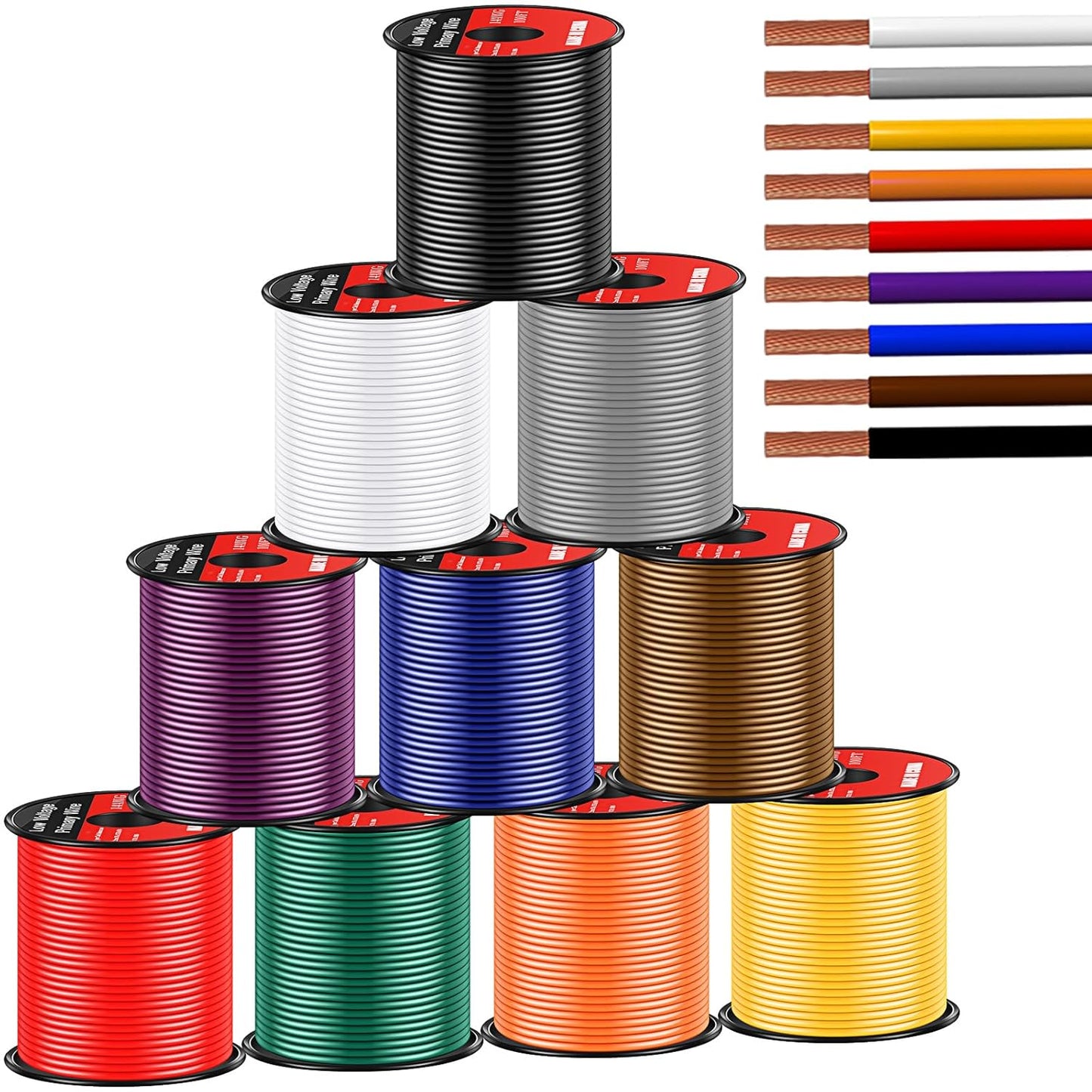 Gisafai 10 Pcs 100 ft 18 Gauge Automotive Primary Wire Spools