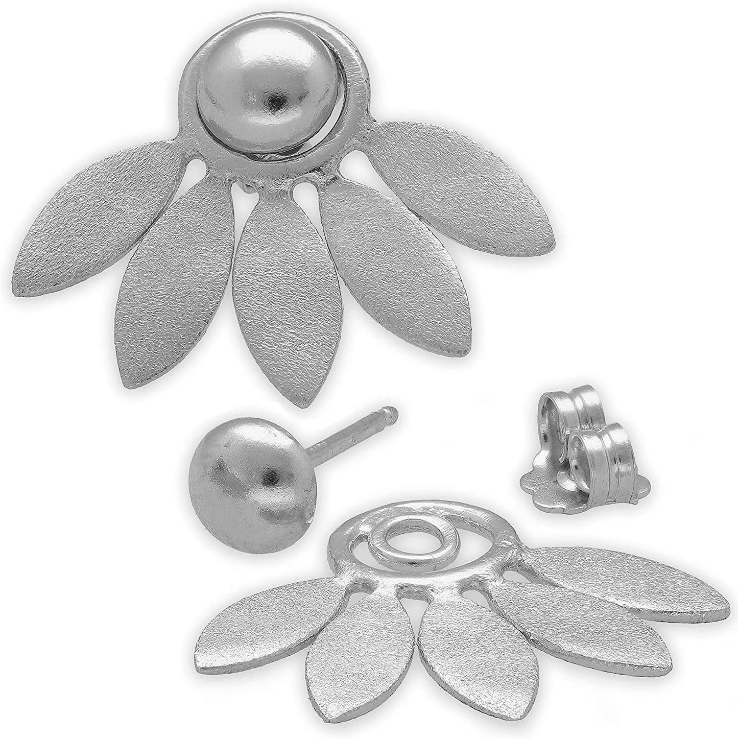 Emmanuela Flower Ear Jacket Earrings - Elegant Double Sided Jewelry