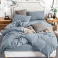 Jersey Knit Duvet Cover Set Queen Heather Blueish Grey - 100% Cotton