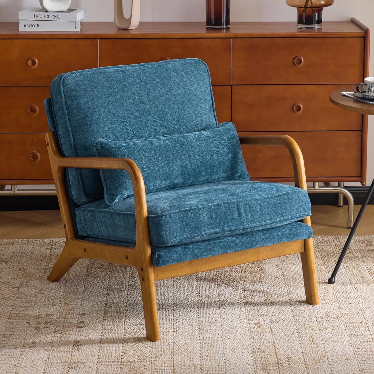 Mid Century Modern Accent Chair with Lumbar Pillow for Comfort