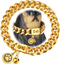 Gold Dog Chain Collar 19mm Cuban Link 16in - Heavy Duty Gold Plating