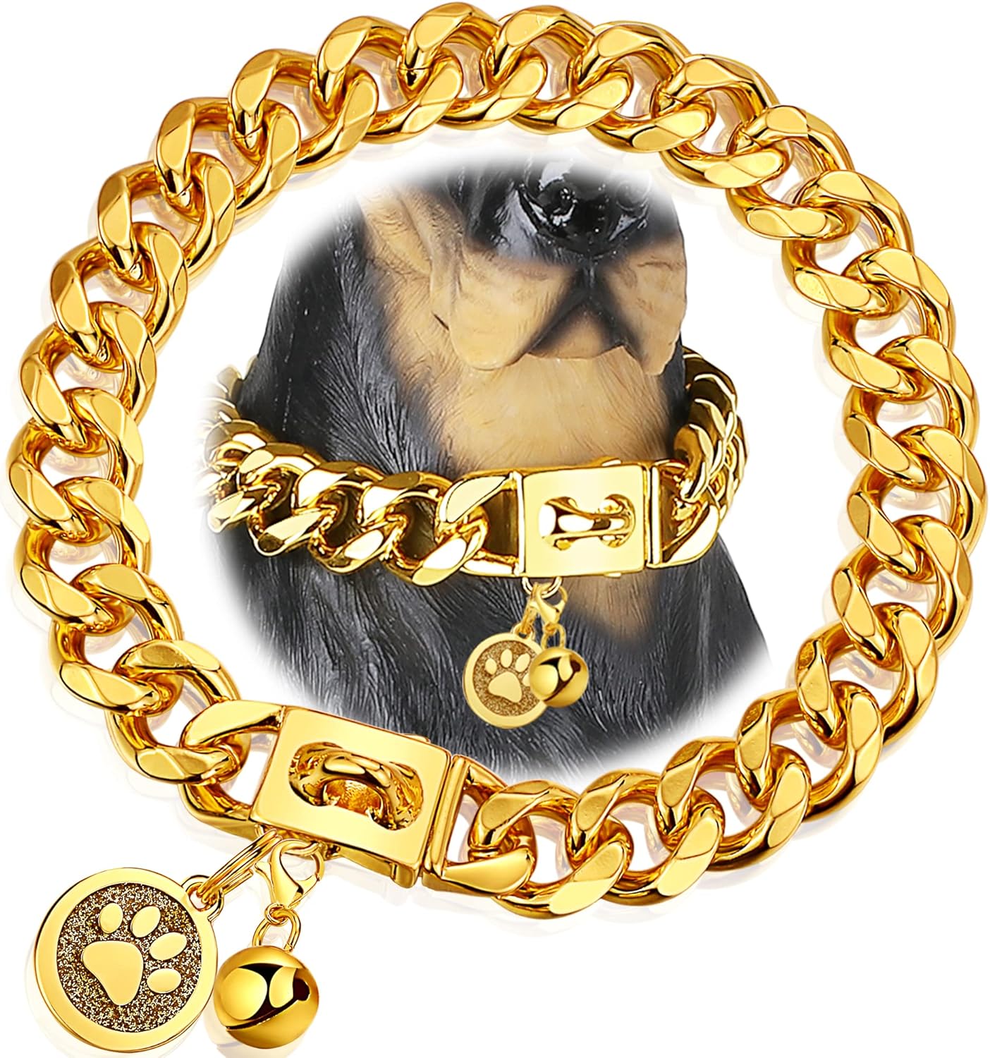 Gold Dog Chain Collar 19mm Heavy Duty for Medium Large Dogs