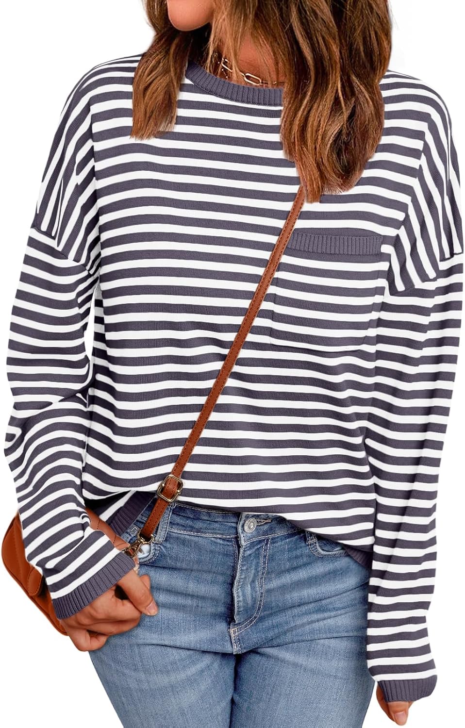 LILLUSORY Womens Striped Soft Knit Pullover Sweater for Style