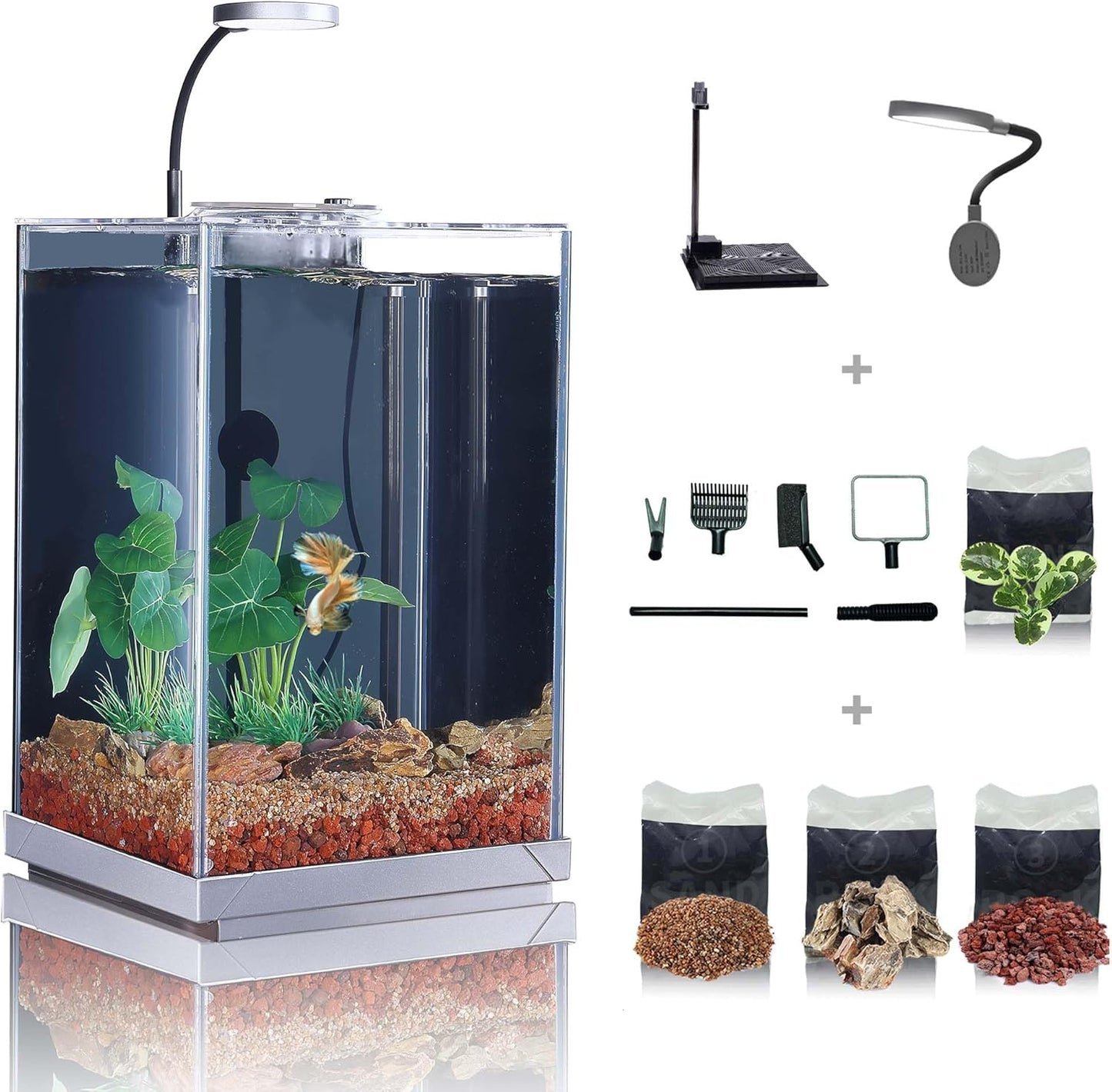 Nano Desktop Betta Fish Tank Set with Hidden Filtration System