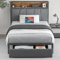 Twin Size Bed Frame with Headboard and Storage - Built-in Charging