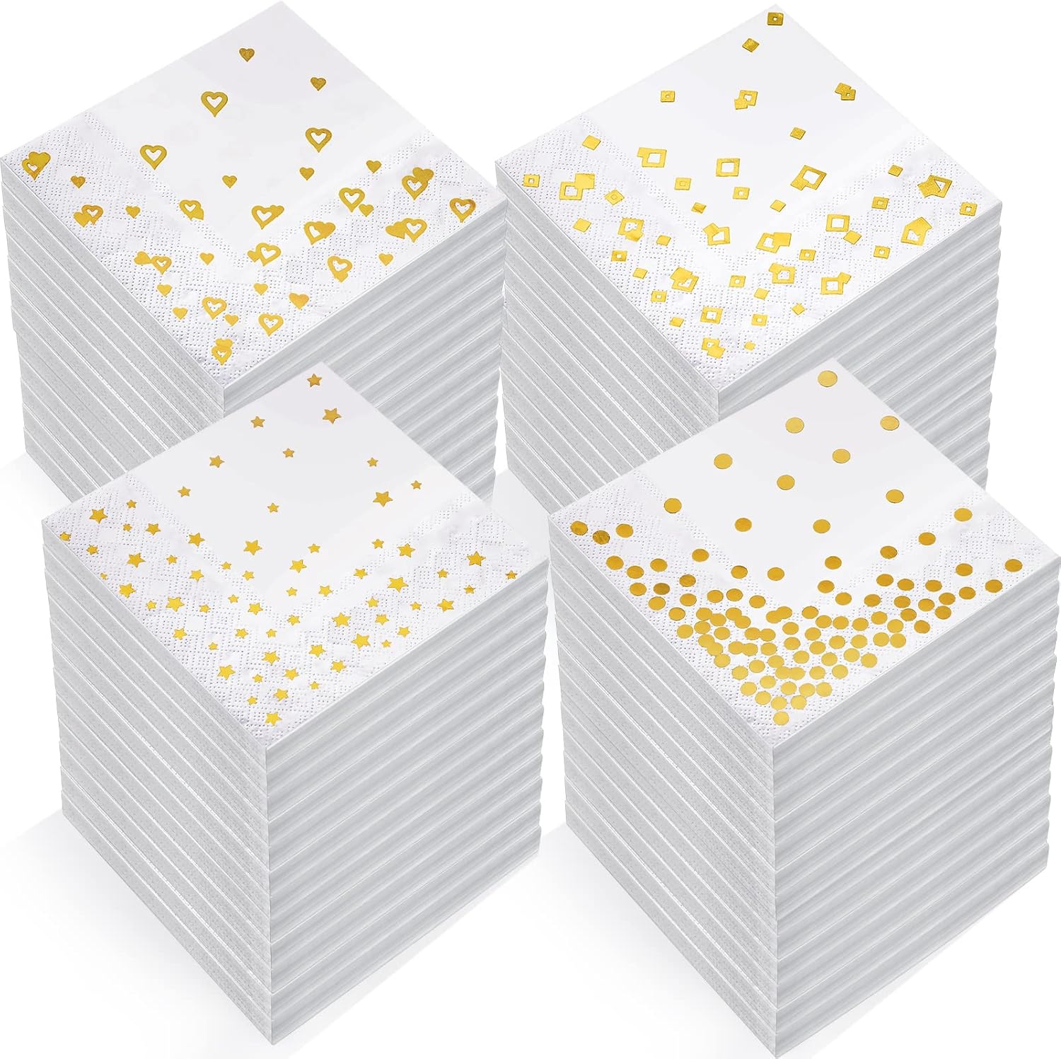 400 Gold Cocktail Napkins 4 Designs 5x5 Inches Disposable Party Napkins