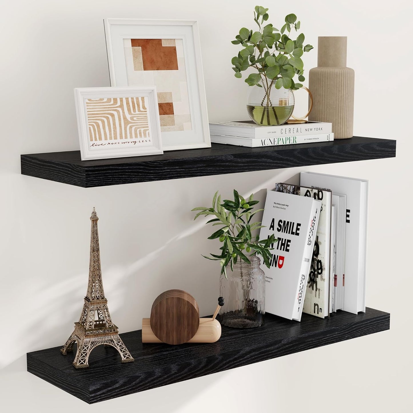 36 Inch Floating Shelves for Wall - Rustic Black Set of 2