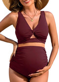 Charmo Maternity Swimsuit Ribbed High Waist Pregnancy Bikini Set