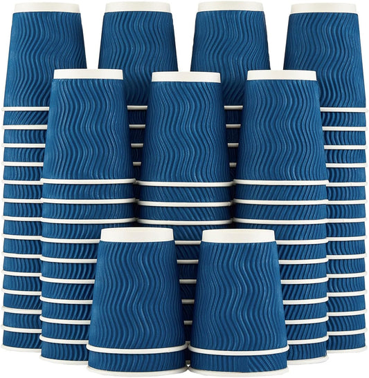 Lamosi 120 Pack 8 oz Ripple Paper Cups - Hot or Cold, Navy