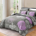 Yiran Queen Comforter Set 7 Pieces Grey Purple Floral - All-Season