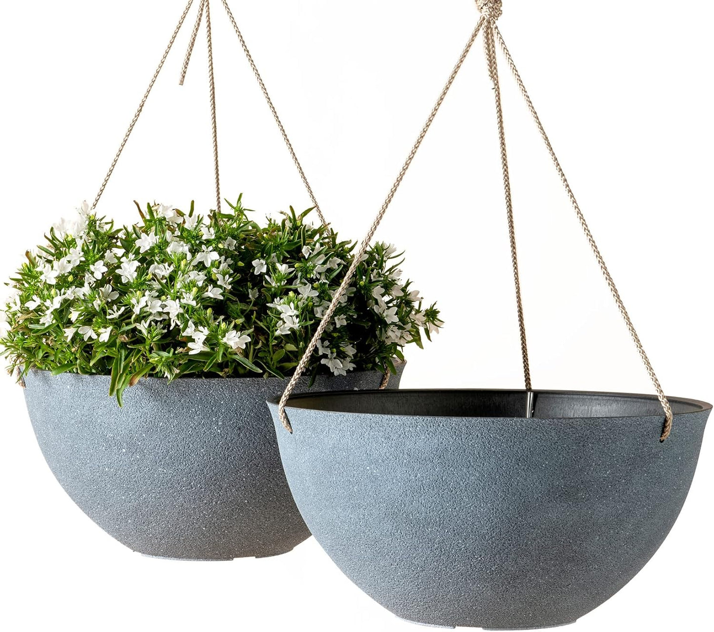 Large Hanging Planters for Outdoor Plants - Weathered Gray Set