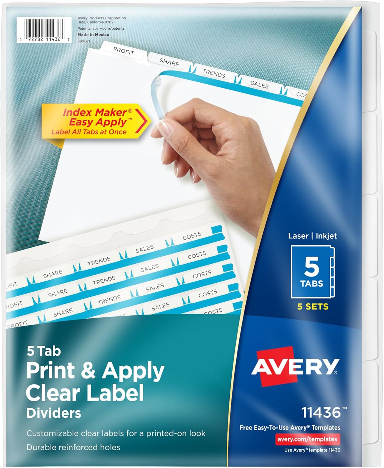 Avery 5 Tab Dividers for 3 Ring Binder - Customizable Labels